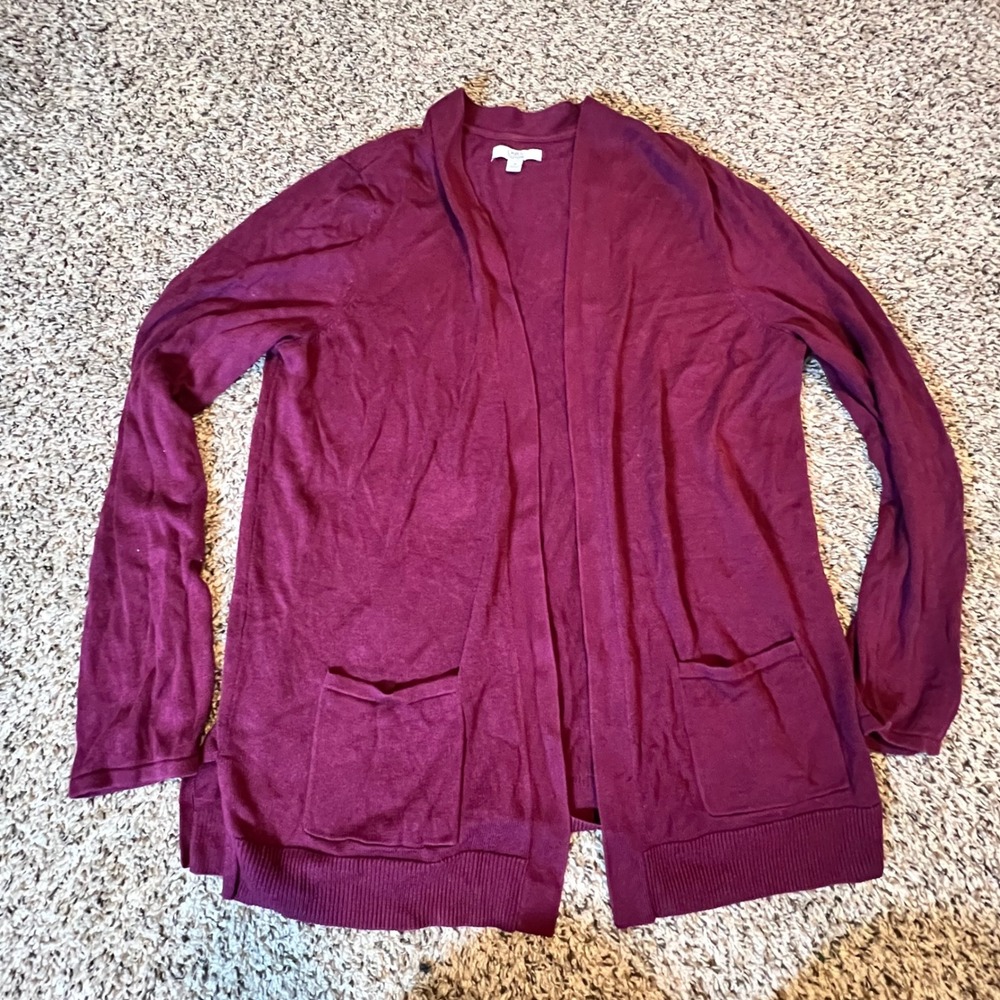 Croft & Barrow Women Burgundy Open Front Cardigan Sweater Pockets Medium RN73277